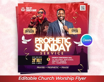 Editable Church Worship Flyer Template, Sunday Service Canva Flyer, Praise and Worship Event Flyer, Church Invitation Design, Gospel Event