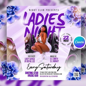 Editable Weekend Ladies Night Party Flyer Canva, Girls Night Out Club Flyer, Nightclub Event Social Media Flyer, DJ Party Flyer, Night Club