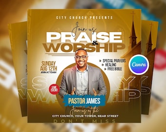 Editable Church Worship Flyer Canva Template, Sunday Service Canva Flyer, Religious Event Flyer for Instagram, Gospel Church Canva Flyer