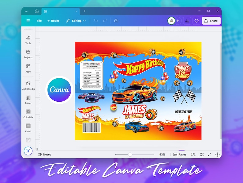 Race car themed birthday party favor bundle with printable labels and wrappers for kids’ snacks, toy car favors and party decorations. Designed for car-themed birthdays and racing-style celebrations.