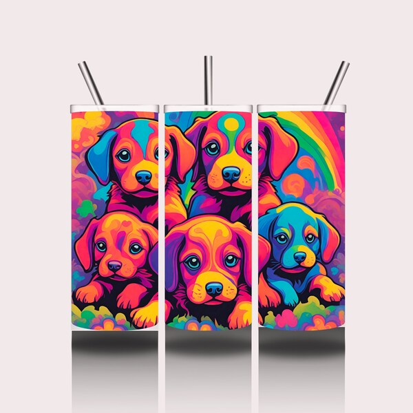Psychedelic Puppy, Puppy Love Tumbler, Dog Lover, 20 Oz Skinny Sublimation Tumbler Wrap Digital Design, PNG File Download, 9.2 x 8.3”
