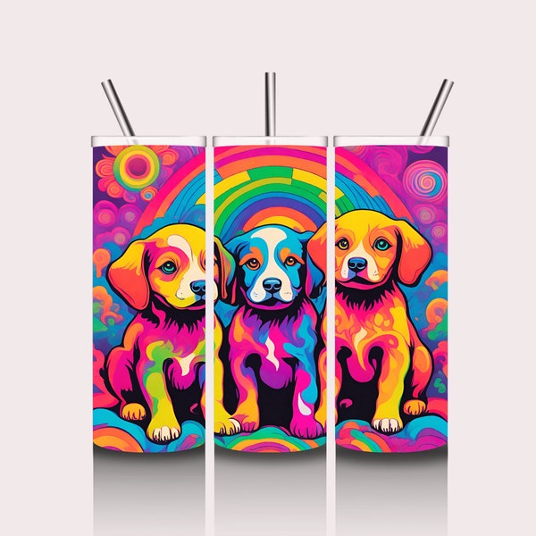 Psychedelic Puppy, Puppy Love Tumbler, Dog Lover, 20 Oz Skinny Sublimation Tumbler Wrap Digital Design, PNG File Download, 9.2 x 8.3”