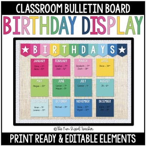 Birthday Display Bulletin Board Kit EDITABLE Classroom Decor