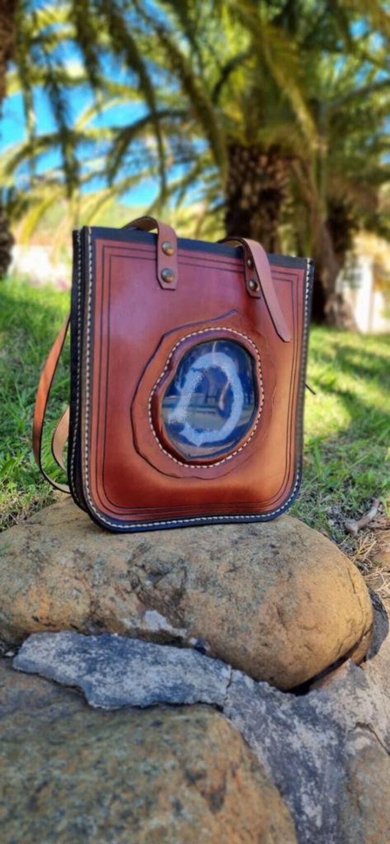 Natural Stone Handmade Leather Bag Laptop Bag Briefcase Leather Bag