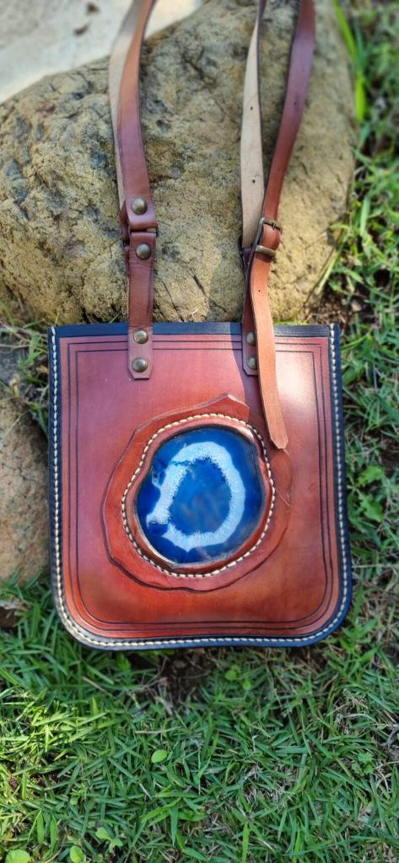 Natural Stone Handmade Leather Bag Laptop Bag Briefcase Leather Bag