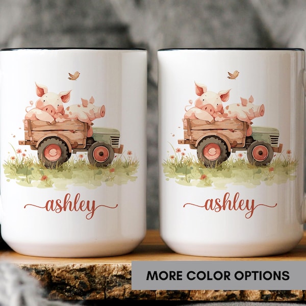 Personalized Mug Pig Sunflowers, Custom Name Coffee Cup, Cute Farm Animal Gift Mug for Her, Birthday Gift, Cottagecore Mug