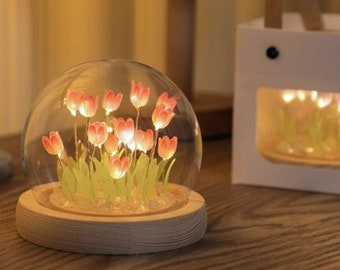 DIY Handmade Flowers Night Light / Creative Atmosphere Lamp /  Lovers Gift / Decoration / Pink Tulips