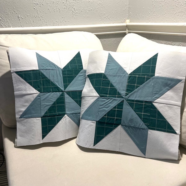 Blue and Green Lemoyne Star Quilted Pillow Sham - set of 2