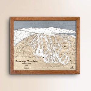 Brundage Mountain, ID Ski Trail Map Art | Wooden Ski Slope Art, Layered Mountain Art, Engraved Wood Map, Ski Decor, Skiing Gifts