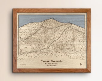 3D Cannon Mountain, NH Ski Trail Map Art | Ski Slope Art, Wooden Map Art, Engraved Wood Maps, Skiing Décor, Gifts for Skiers, Snowboarders