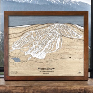 Mount Snow Vermont Ski Trail Map Art | Custom Wood Ski Map, Ski Decor, Ski Slope Mountain Art, Engraved Skiing Map, Gift for Skiers