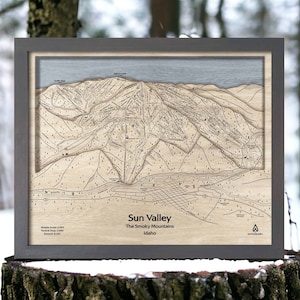 Carte des pistes de ski de Sun Valley, ID | Illustrations de pistes de ski, Illustrations de cartes en bois, Cartes en bois gravées, Décoration de ski, Cadeaux ski, Snowboarders