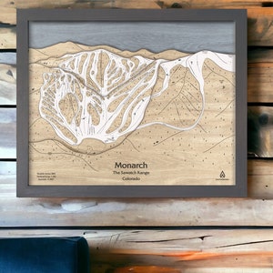 Monarch Mountain, CO Ski Resort Trail Map Art | Custom Wood Mountain Art, Layered Mountain Art, Engraved Map, Ski Decor