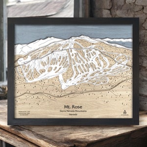 Carte des pistes de la station de ski du Mont Rose, NV | Carte de ski personnalisée du mont Rose, art de la carte des pistes de ski, art du bois en couches, décoration de ski
