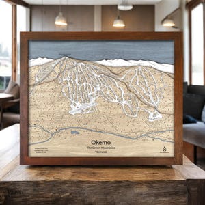 Okemo Mountain, Vermont Ski Resort Map Art | Custom Ski Trail Map, Authentic Torched Peaks Wood Ski Map, Ski Decor, Slopes Mountain Art