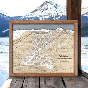 Mapa de pistas de esquí de Whiteface Mountain, Nueva York / Arte de montaña de madera personalizado, mapa de esquí de madera en capas, mapa grabado, decoración de casa de esquí