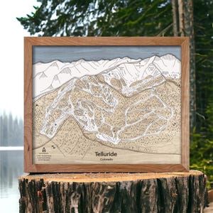 Telluride Colorado Wooden Ski Map, Torched Peaks