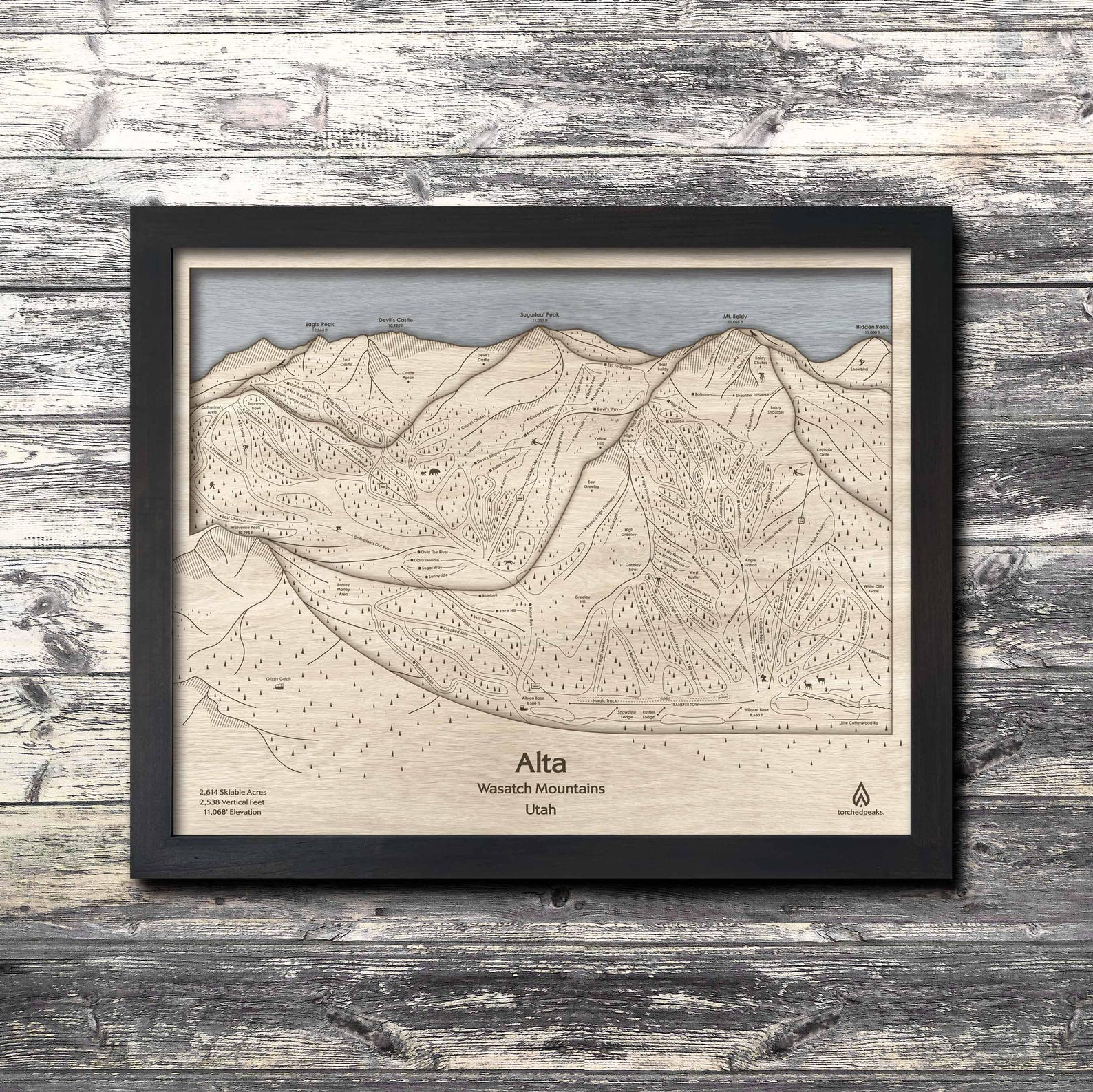 Alta Map Alta Ski Trail Map | Wooden Alta Mountain Utah Ski Resort Map, Mountain ...