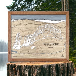 Hunter Mountain New York Ski Trail Map Art | Custom Wood Ski Map, Ski Decor, Ski Slope Mountain Art, Engraved Skiing Map, Gift for Skiers
