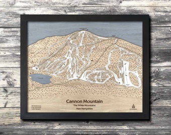 3D Cannon Mountain, NH Ski Trail Map Art | Wooden Ski Slope Art, 3D Mountain Art, Engraved Wood Map, Ski Décor, Skiing Gift, Snowboarding
