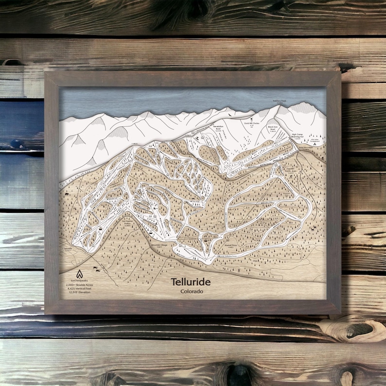 Telluride Colorado Wooden Ski Map