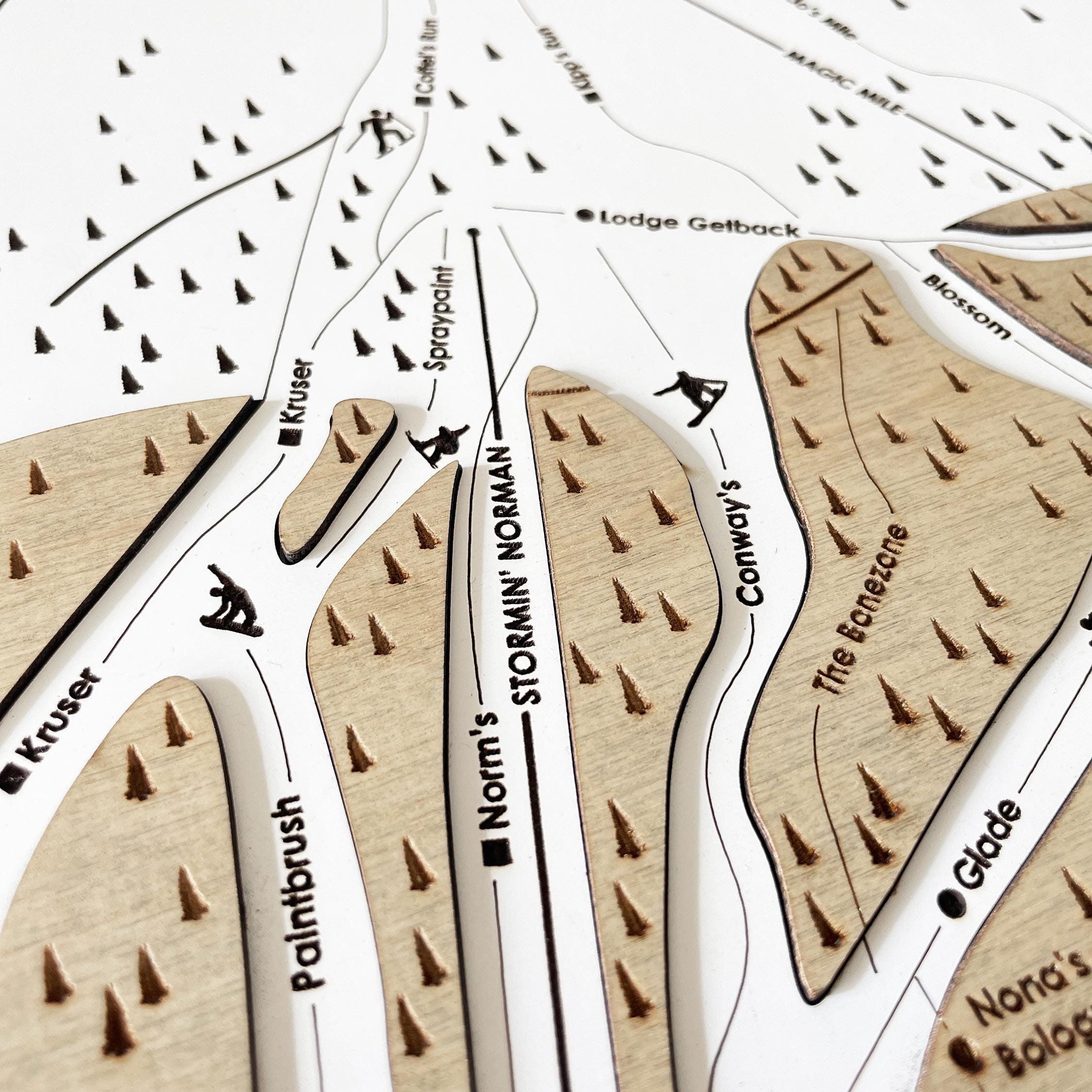 Timberline Lodge Mount Hood Ski Trail Map | Wooden Ski Map, Skiing Sign ...