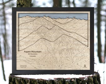 Aspen Mountain, Colorado Ski Trail Map | Wooden Ski Resort Art, Skiing Décor, Mountain Wall Art, Skiing Gifts, Torched Peaks