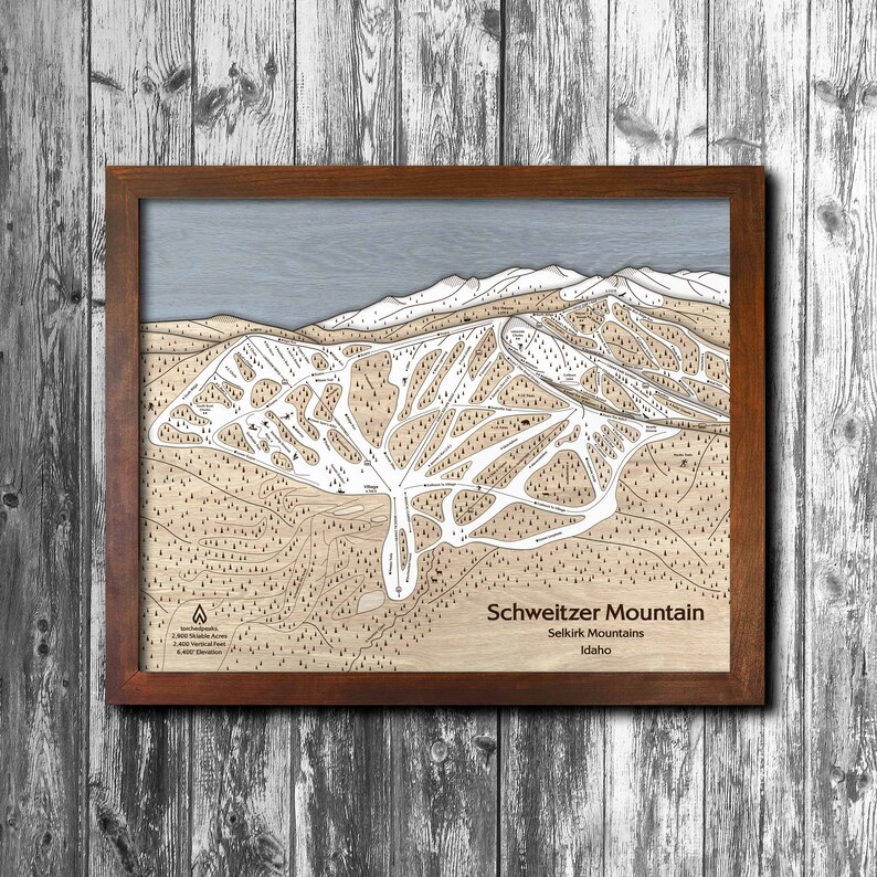 3D Schweitzer, ID Ski Trail Map Wooden Ski Slope Art, Layered Mountain ...