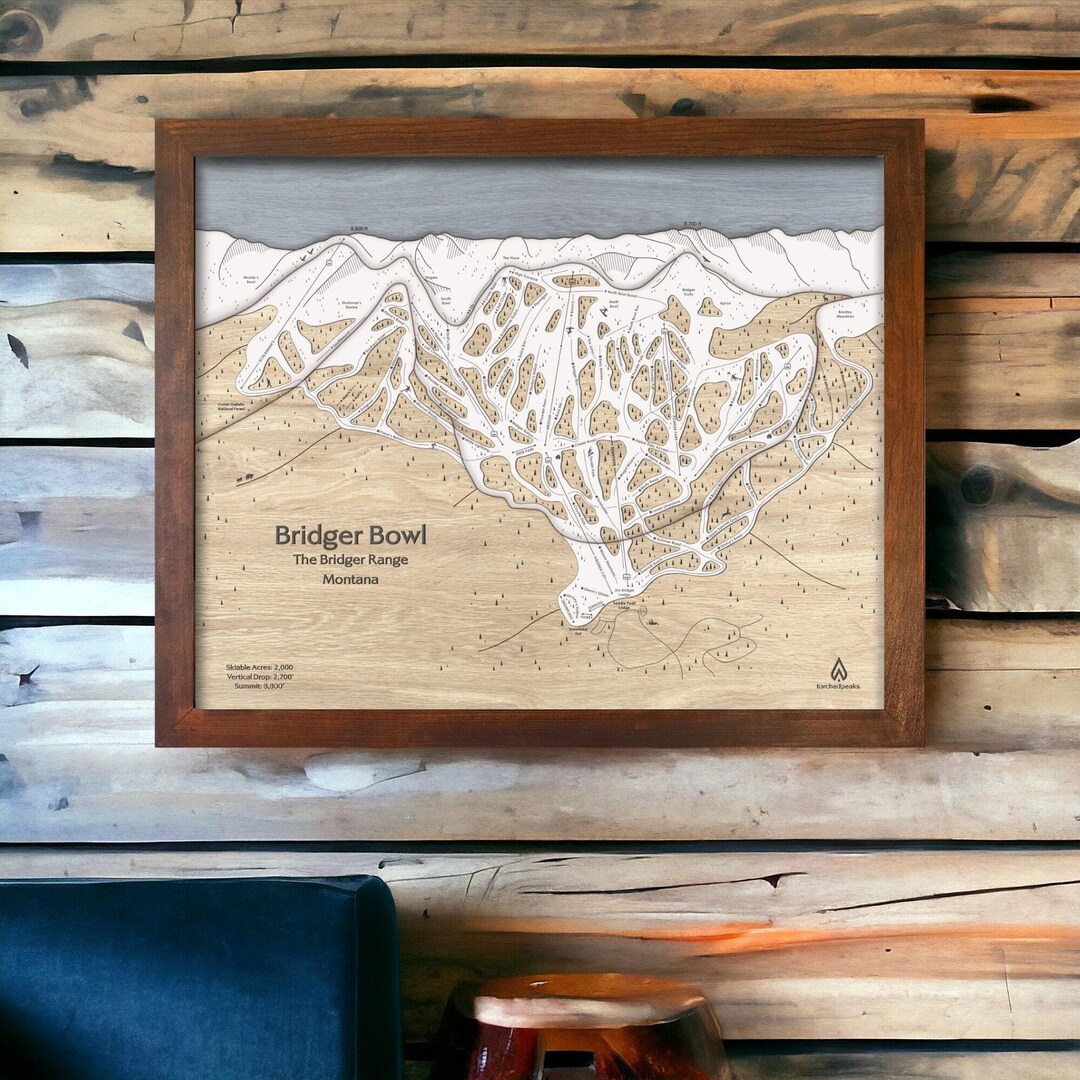 Bridger Bowl, MT Ski Trail Map Art | Custom Wood Ski Wall Art, Ski ...