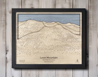 Loon Mountain, NH Ski Trail Map Art | Ski Wall Art, Wooden Map Art, Engraved Wood Maps, Skiing Décor, Skiing Gifts, Snowboarders