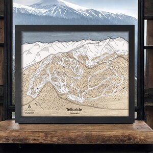 Telluride Poster, Enraved Wood Map, Ski Resort Art