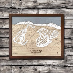 Mountain High, CA Ski Trail Map Art | Wooden Ski Slope Art, Layered Mountain Art, Engraved Wood Map, Ski Decor, Skiing Gifts