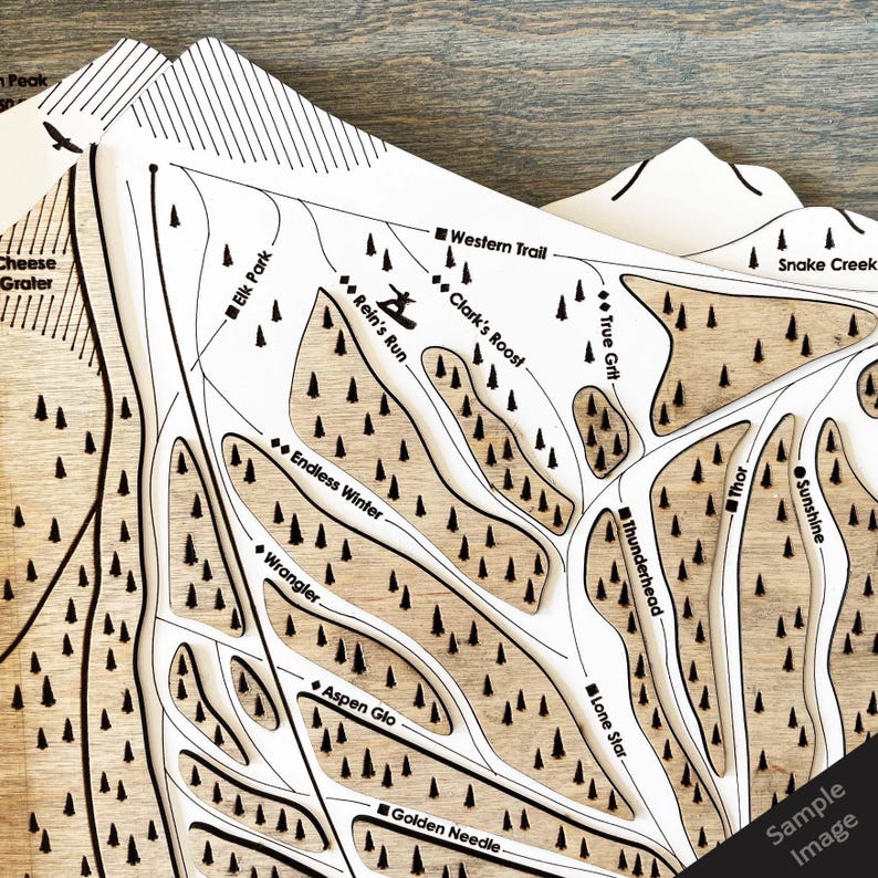 Telluride Colorado laser-cut wood ski map