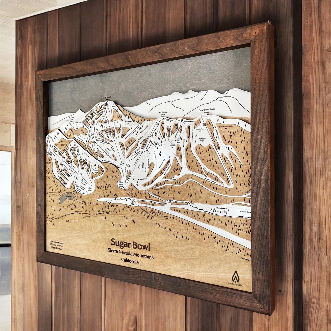 Sugar Bowl Ski Resort Trail Map | Custom Wood Ski Map Wall Art, Ski ...