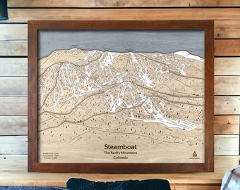 3D Steamboat, CO Ski Resort Trail Map Art | Custom Wood Mountain Art, Layered Mountain Art, Engraved Map, Ski Cabin Décor