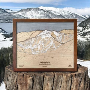 Whitefish Mountain, MT Ski Trail Map Art | Wooden Ski Wall Art, Layered Mountain Art, Engraved Wood Map, Ski Decor, Skiing Gifts