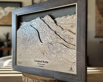 Crested Butte, CO Ski Trail Map Art | Ski Wall Art, Wooden Map Art, Engraved Wood Map, Skiing Décor, Skiing Gifts, Snowboarding