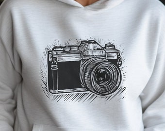 Photographer Unisex hoodie, camera hoodie, gift for photographer, trendy hoodie, vintage camera, block print hoodie, photographer hoodie
