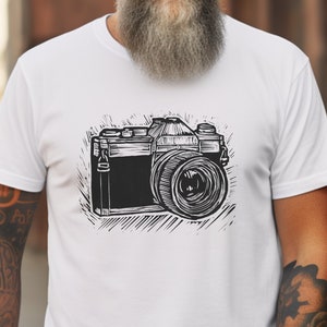 T-shirt photographe, t-shirt appareil photo, cadeau pour photographe, cadeau photographe, chemise photographie, t-shirt tendance, appareil photo vintage, t-shirt imprimé bloc