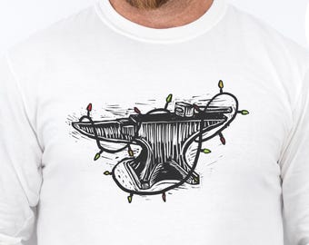 Blacksmith Christmas Unisex Long Sleeve T-Shirt, Anvil Xmas Tee, Holiday Gift for Blacksmith,Christmas Shirt for blacksmith, Christmas Anvil