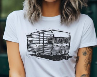 Vintage Camper Graphic Tee, Bohemian T-Shirt, Travel Lover Gift, Adventure Shirt, Camping Outfit, Retro Style Top, family camping trip