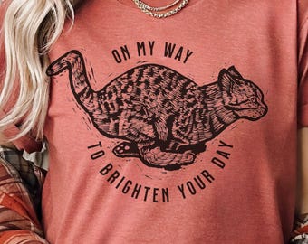 I'm on my way to brighten your day tee, Cat T-Shirt, Unisex T-Shirt for Cat Lovers, Gift for Pet Owners, Casual Wear, Brighten Your Day Tee