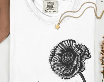 Custom Vintage Floral Unisex T-Shirt, poppy flower shirt - Retro Botanical Tee, Nature Lover Gift, Floral Graphic Shirt, Garden Lover