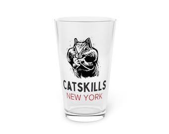 Catskills New York Pint Glass, 16oz, Chipmunk pint glass, chipmunk lover, hiker gift, gift for hiker, upstate NY pint glass, catskills NY