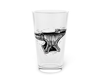 Blacksmith Pint Glass, 16oz, anvil pint glass, pint glass for bar, pint glass, metalsmith gift, blacksmithing gift, gift for blacksmith