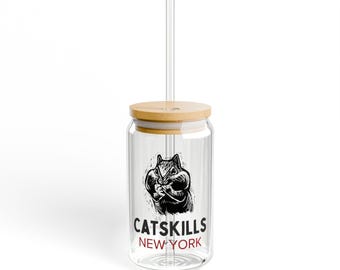 Catskills New York Sipper Glass, 16oz, Chipmunk sipper glass, chipmunk lover, hiker gift, gift for hiker, upstate NY, catskills NY