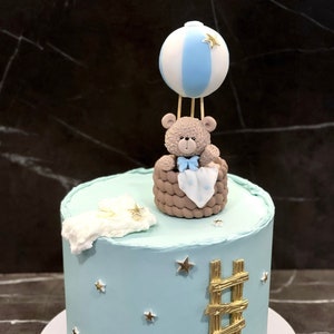 Teddy bear in air balloon fondant, cake toppers, edible, 1st birthday, ladder, stars