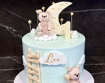 Teddy bears in clouds moon stars ladder birthday baby shower edible toppers