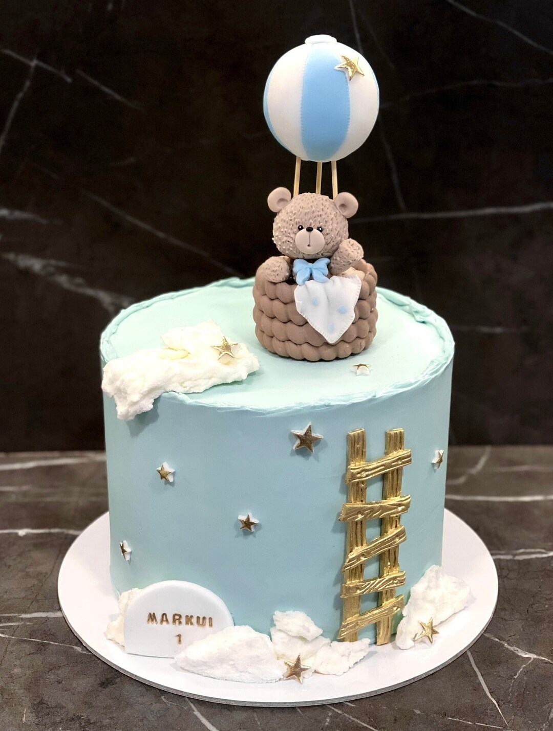 Teddy Bear in Air Balloon Fondant, Cake Toppers, Edible, 1st Birthday ...