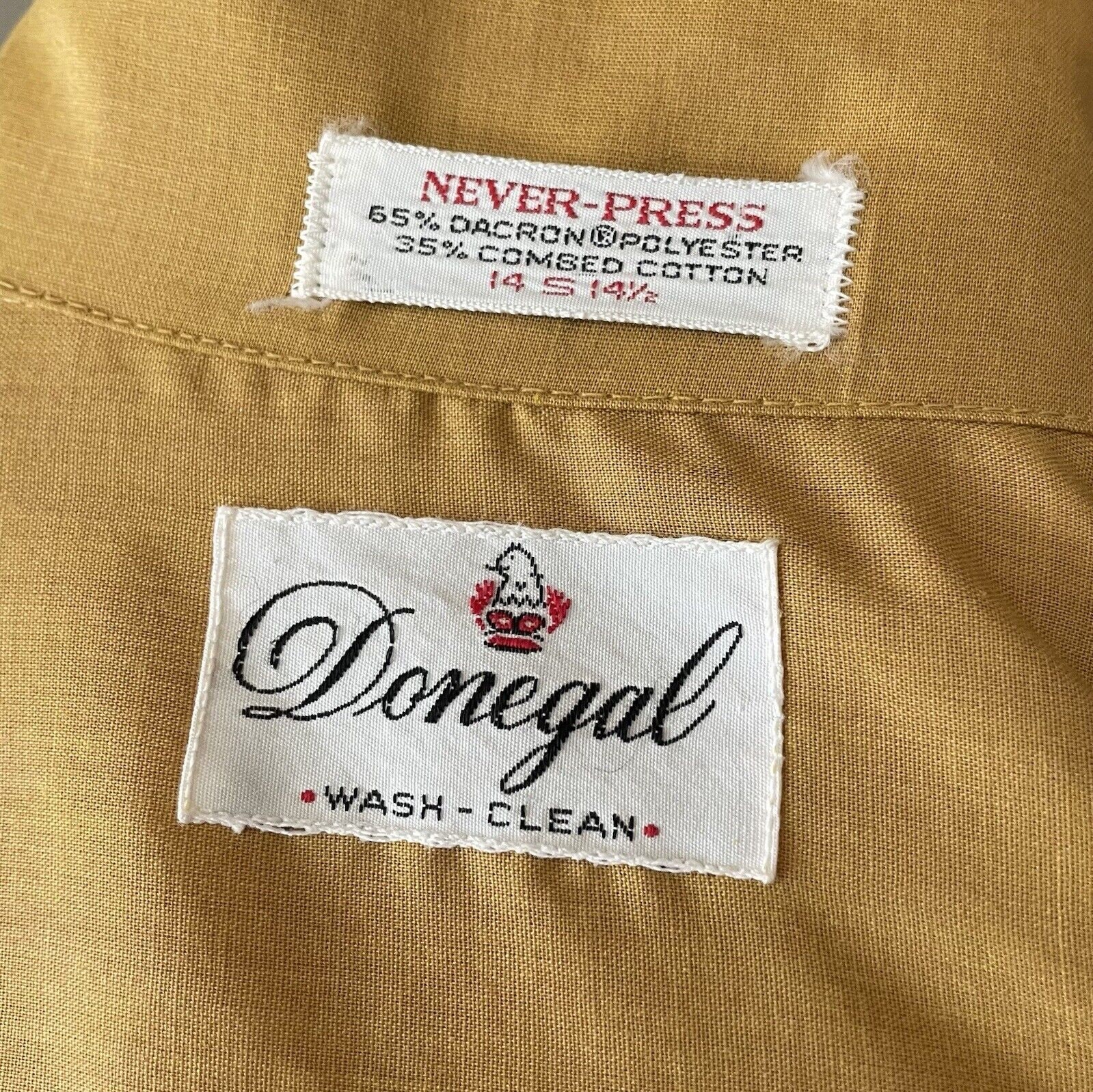Vintage Donegal 14 Small Button Down Shirt 1960s Loop Collar Gold